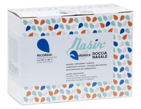 NASIR LAVAGGIO NASALE SOLUZIONE FISIOLOGICA ISOTONICA STERILE SCATOLA CON 4 SACCHE 500ML 4 BLISTER 1 VENTOSA - Luckyfarma.it