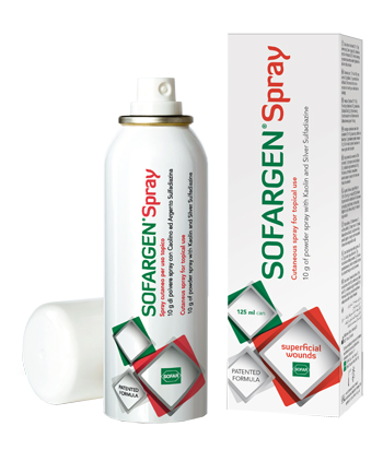 MEDICAZIONE IN POLVERE SPRAY CON CAOLINO E ARGENTO SULFADIAZINA 1% SOFARGEN SPRAY 10 G BOMBOLETTA PRESSURIZZATA 125 ML - Luckyfarma.it