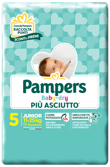 PANNOLINI PER BAMBINI PAMPERS BABY DRY DOWNCOUNT NO FLASH JUNIOR 17 PEZZI - Luckyfarma.it