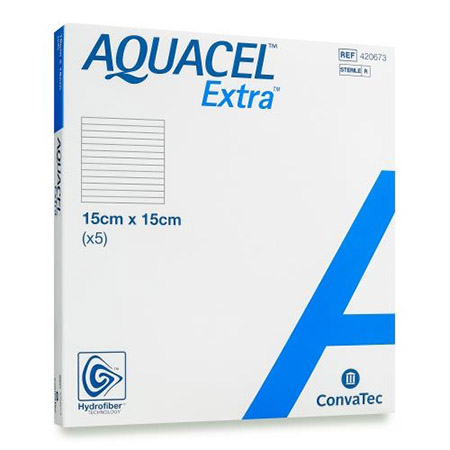 MEDICAZIONE IN HYDROFIBER STERILE COSTITUITA FIBRE IDROCOLLOIDI DI CARBOSSIMETILCELLULOSA SODICA PURA AQUACEL EXTRA 15X15 5 PEZZI - Luckyfarma.it