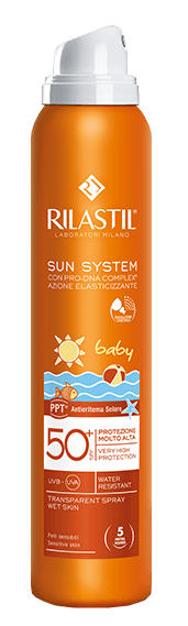 RILASTIL SUN SYSTEM BABY PPT SPF 50+ TRANSPARENT SPRAY WET SKIN 200 ML - Luckyfarma.it