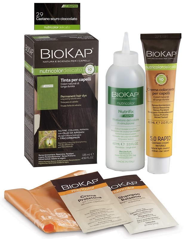 BIOS LINE  BIOKAP NUTRICOLOR DELICATO RAPID TINTA 2,9 CASTANO SCURO CIOCCOLATO 135 ML - Luckyfarma.it