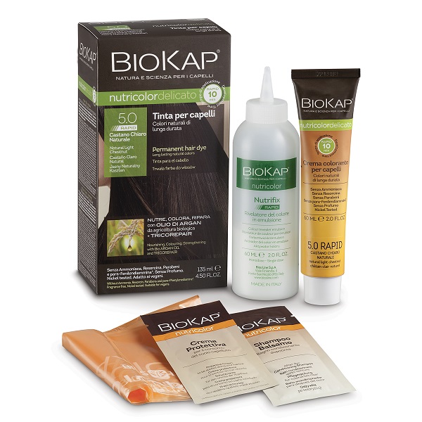 BIOS LINE  BIOKAP NUTRICOLOR DELICATO RAPID TINTA 5,0 CASTANO CHIARO NATURALE 135 ML - Luckyfarma.it