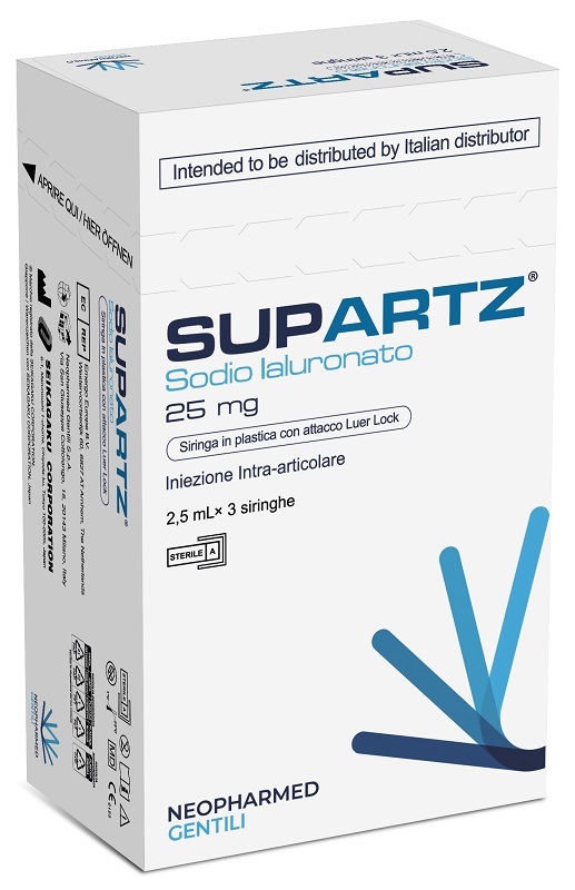 SIRINGA PRERIEMPITA INTRA-ARTICOLARE SUPARTZ ACIDO IALURONICO 25 MG 2,5 ML 3 PEZZI - Luckyfarma.it