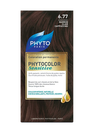 PHYTOCOLOR SENSITIVE 6.77  CASTANO CHIARO NOCCIOLA 1 LOZIONE LIQUIDA 60 ML + 1 CREMA 40 ML + 1 BALSAMO 12 ML + FOGLIETTO DI ISTRUZIONI + GUANTI LATTICE - Luckyfarma.it
