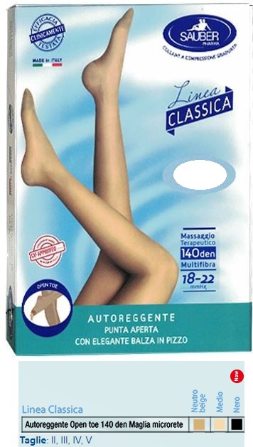 SAUBER AUTOREGGENTE OPEN TOE MAGLIA MICRORETE 140 DEN COLORE NEUTRO BEIGE TAGLIA 4 LINEA CLASSICA - Luckyfarma.it