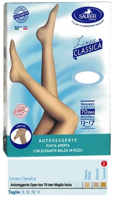 SAUBER AUTOREGGENTE OPEN TOE MAGLIA LISCIA 70 DEN COLORE DESERTO TAGLIA 4 LINEA CLASSICA - Luckyfarma.it