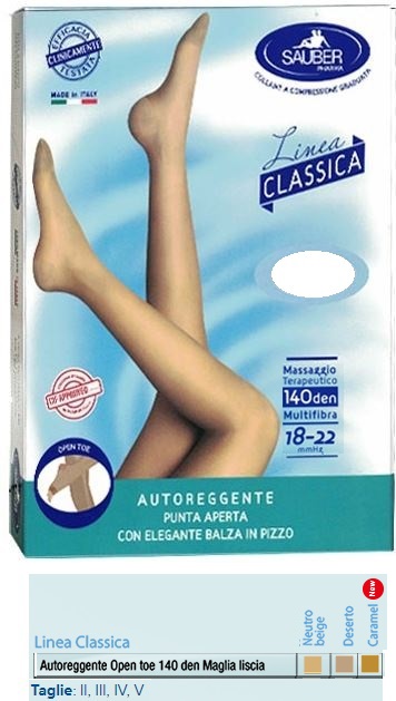 SAUBER AUTOREGGENTE OPEN TOE MAGLIA LISCIA 140 DEN COLORE NEUTRO BEIGE TAGLIA 5 LINEA CLASSICA - Luckyfarma.it