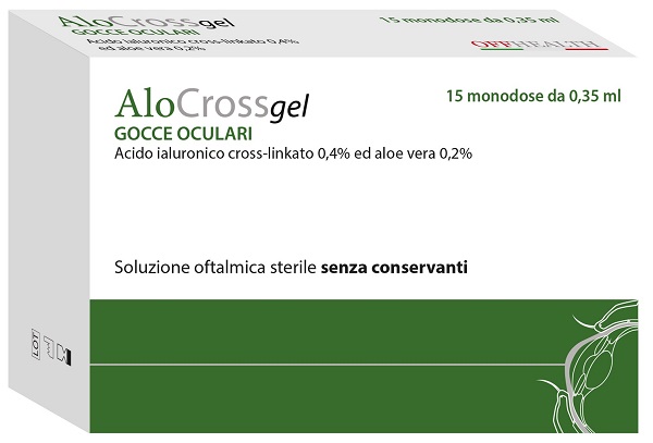 SOLUZIONE OFTALMICA LUBRIFICANTE A BASE DI ACIDO IALURONICO SALE SODICO CROSS LINKATO 0,20% ALOCROSS 15 OFTIOLI 0,35 ML - Luckyfarma.it