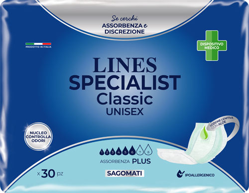 PANNOLONE SAGOMATO LINES SPECIALIST CLASSIC PLUS 30 PEZZI - Luckyfarma.it