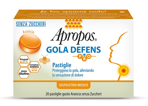 APROPOS GOLA DEFENS PRO 20 PASTIGLIE ARANCIA SENZA ZUCCHERO - Luckyfarma.it
