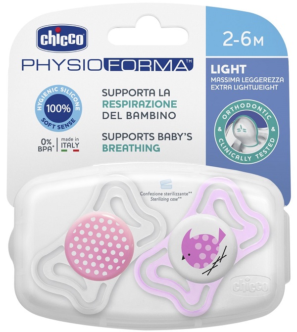 CHICCO SUCCHIETTO LIGHT GIRL SILICONE 2-6 MESI 2 PEZZI - Luckyfarma.it