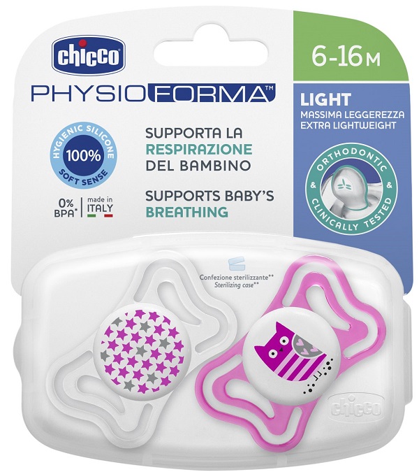 CHICCO SUCCHIETTO LIGHT GIRL SILICONE 6-16 MESI 2 PEZZI - Luckyfarma.it