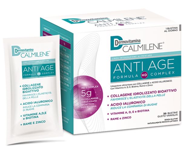 DERMOVITAMINA CALMILENE ANTIAGE IA A BASE DI COLLAGENE E ACIDO IALURONICO POLVERE 30 BUSTINE GUSTO VANIGLIA - Luckyfarma.it