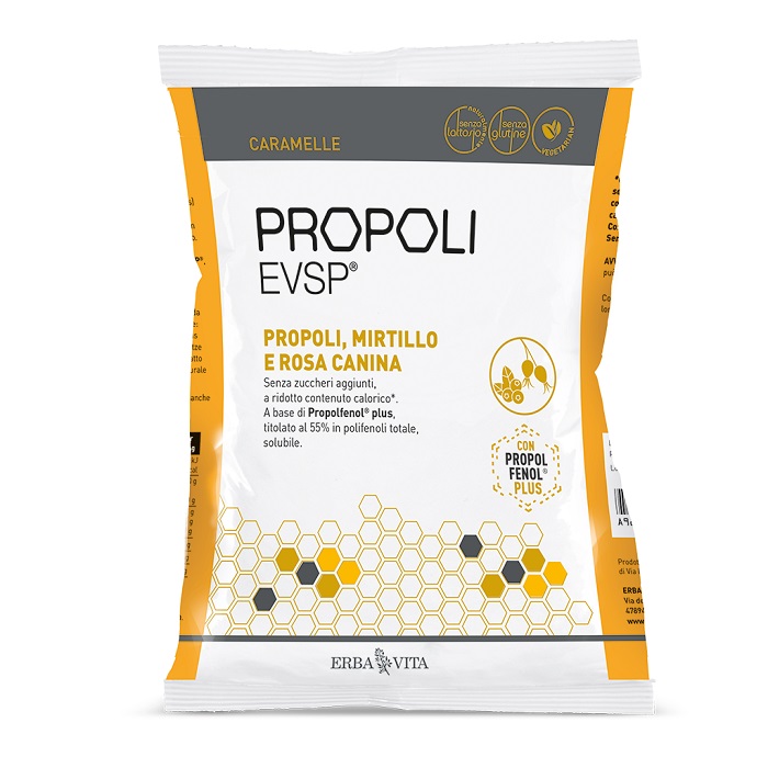 PROPOLI EVSP CARAMELLE PROPOLI MIRTILLO ROSA CANINA 65 G - Luckyfarma.it