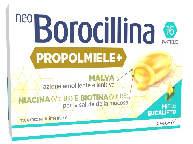 NEOBOROCILLINA PROPOLMIELE+ MIELE/EUCALIPTO 16 PASTIGLIE - Luckyfarma.it