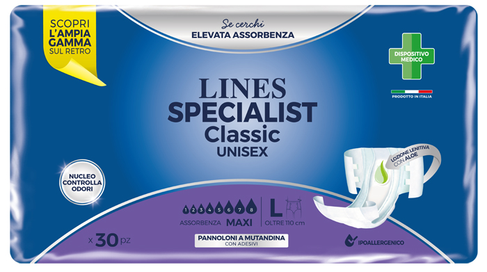 LINES SPECIALIST CLASSIC PANNOLONE MUTANDA MAXI LARGE 30 PEZZI - Luckyfarma.it