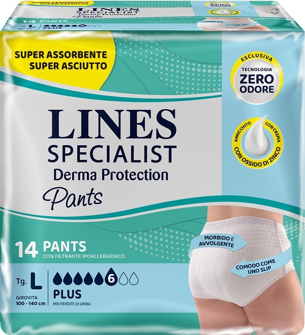 PANNOLONE PER INCONTINENZA LINES SPECIALIST DERMA PANTS PLUS L 14 PEZZI - Luckyfarma.it
