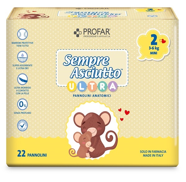 PANNOLINI PROFAR SEMPRE ASCIUTTO ULTRA MINI 3/6 KG 22 PEZZI - Luckyfarma.it