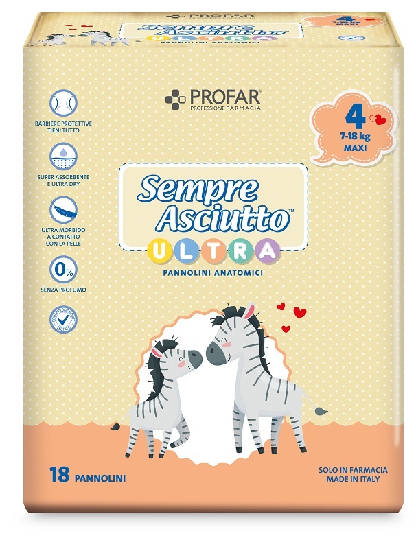 PANNOLINI PROFAR SEMPRE ASCIUTTO ULTRA MAXI 7/18 KG 18 PEZZI - Luckyfarma.it