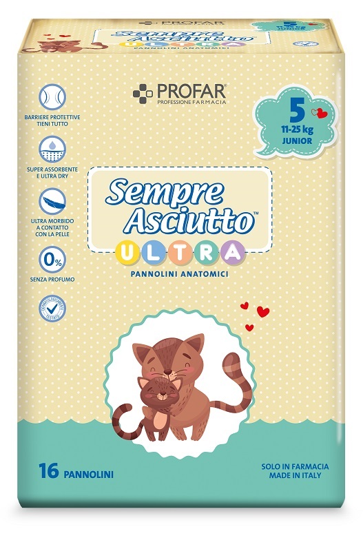 PANNOLINI PROFAR SEMPRE ASCIUTTO ULTRA JUNIOR 11/25 KG 16 PEZZI - Luckyfarma.it