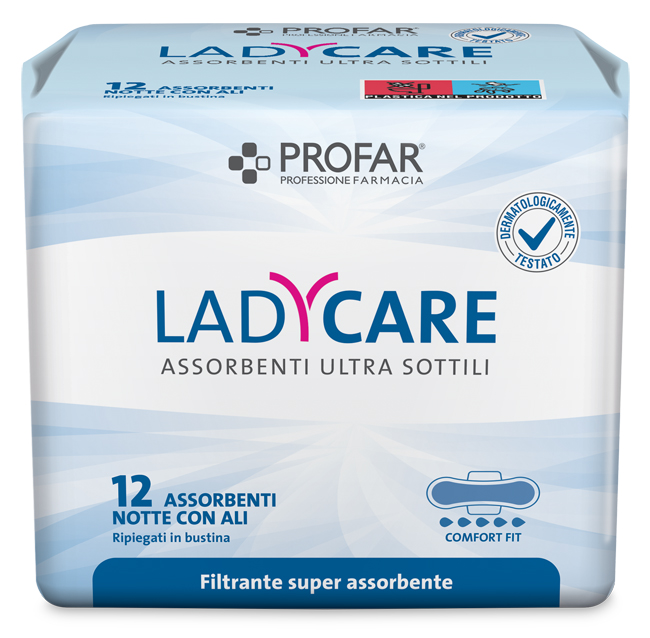 LADYCARE ASSORBENTI NOTTE CON ALI 12 PEZZI PROFAR - Luckyfarma.it