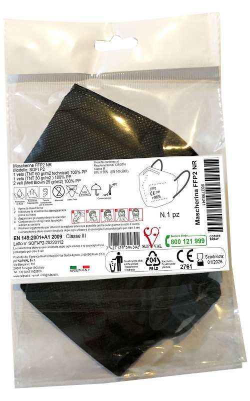 MASCHERINA FFP2 SOFI 1 P2 COLORE + ELASTICI 5MM 1 PEZZO - Luckyfarma.it
